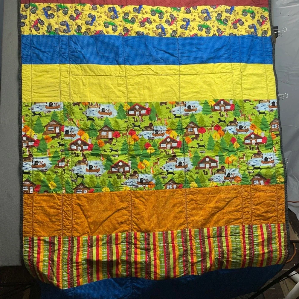 Handmade Kids Quilt‎ Blanket Multicolor Patchwork Camping Monster Truck 46x65